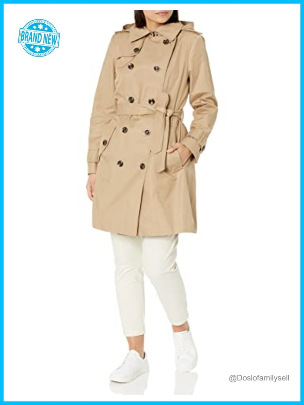 Double Breasted Short Trench Coat with Belt Removable Hood
